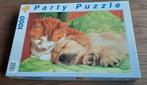 Party puzzele poes met pup. Is helemaal compleet., Ophalen of Verzenden, Meer dan 50 stukjes, Zo goed als nieuw