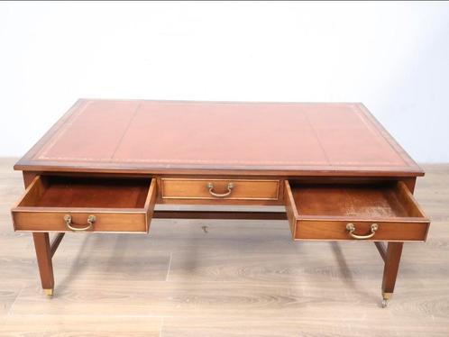 Vintage salontafel met leren blad,3 laden en wieltjes, Huis en Inrichting, Tafels | Salontafels, Zo goed als nieuw, Minder dan 50 cm