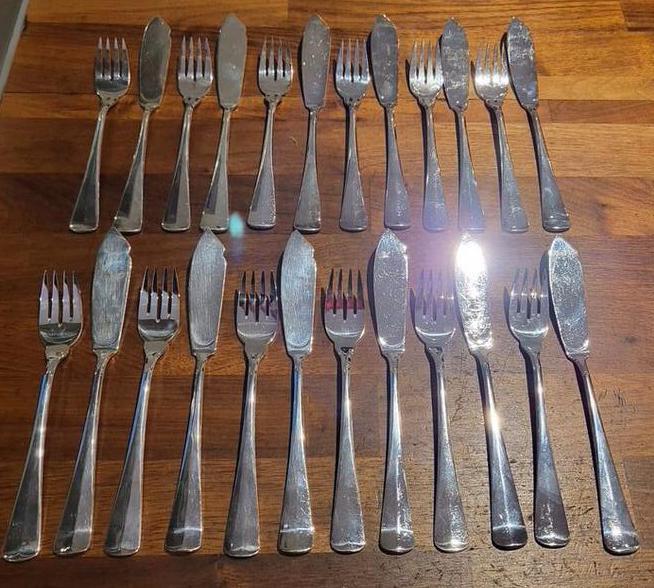 Visbestek Haags lofje SOLA 100 verzilverd 12x in nieuwstaat, Huis en Inrichting, Keuken | Bestek, Zo goed als nieuw, Bestekset