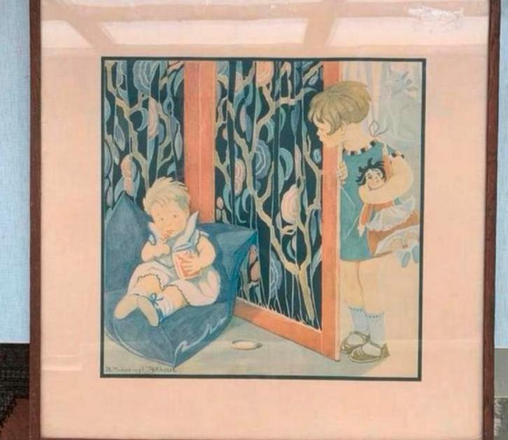 Litho Bernardina Midderigh-Bokhorst - kleurenlitho kinderen., Antiek en Kunst, Kunst | Litho's en Zeefdrukken, Ophalen of Verzenden