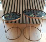 Bronzen Salontafel Set met Bloemen Glasplaat, Huis en Inrichting, Minder dan 55 cm, Gebruikt, Rond, Glas