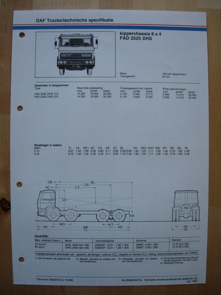 DAF FAD 2500 DHS Technische Specificatie Folder 1983 – 8x4, Boeken, Auto's | Folders en Tijdschriften, Zo goed als nieuw, Overige merken