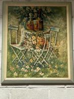 Schilderij zitje in tuin inclusief lijst te koop, Antiek en Kunst, Kunst | Schilderijen | Klassiek, Ophalen of Verzenden