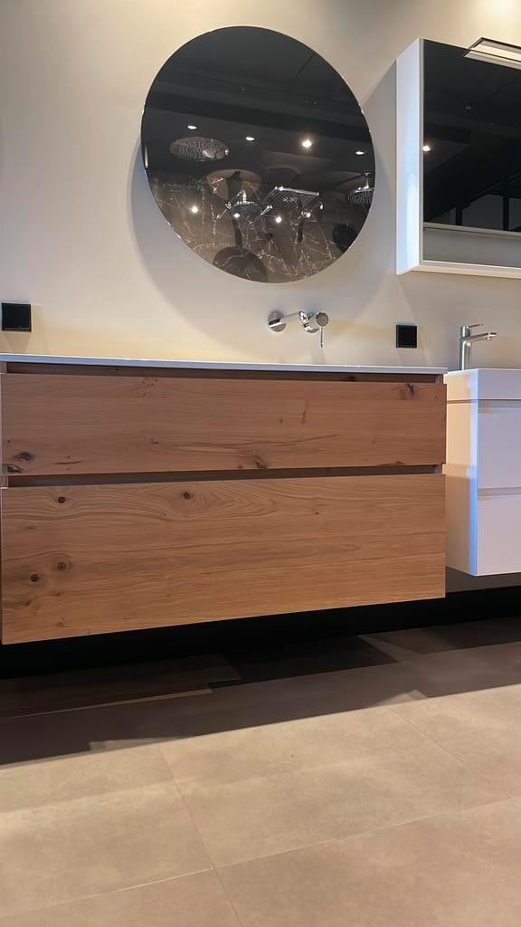 Wastafelmeubel 120cm hout, dubbele lade incl. Wastafelblad, Huis en Inrichting, Badkamer | Badkamermeubels, Gebruikt, Overige typen