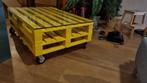 Pallet Tafel met Glasplaat & Wielen, Huis en Inrichting, Tafels | Salontafels, Ophalen, Gebruikt, 100 tot 150 cm, Glas