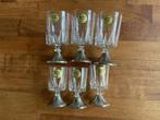 6 Cristal d’Arques glazen met verzilverde voet, Antiek en Kunst, Antiek | Glas en Kristal, Ophalen of Verzenden