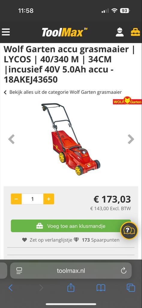 Wolf Garten Accu Grasmaaier LYCOS 40/340 M, Tuin en Terras, Grasmaaiers, Nieuw, Accu-grasmaaier, 30 t/m 39 cm, Cirkelmaaier, Opvangzak