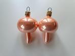 2x Vintage Jaren '90 Glazen Kerstbal Paddenstoel - Roze/Zalm, Diversen, Kerst, Ophalen of Verzenden, Zo goed als nieuw