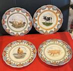 4x wandbord Delft poly polychrome paard, schaap, koe, varken, Ophalen