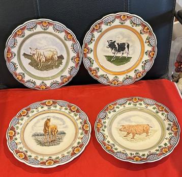 4x wandbord Delft poly polychrome paard, schaap, koe, varken beschikbaar voor biedingen
