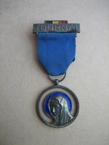 Oude emaille medaille lintje Maagd Maria RK religie Tournai beschikbaar voor biedingen