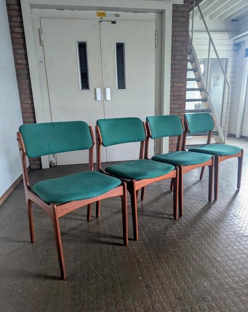 4x Erik Buch Model 49 Stoelen - O.D. Møbler- 1960, Huis en Inrichting, Stoelen, Gebruikt, Vier, Hout, Stof, Overige kleuren, Ophalen