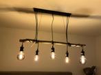 Industriële hanglamp ijzer hout 5 fittingen zonder de peren, Ophalen, Gebruikt, Hout, Minder dan 50 cm
