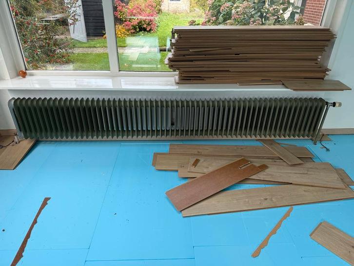 2 groene ouderwetse radiatoren - 300 & 270 cm, Doe-het-zelf en Verbouw, Verwarming en Radiatoren, Gebruikt, Radiator, 800 watt of meer
