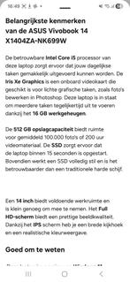 ASUS Vivobook 14 X1404ZA-NK699W - Nieuw, Computers en Software, Windows Laptops, Ophalen of Verzenden, Nieuw, 14 inch, SSD