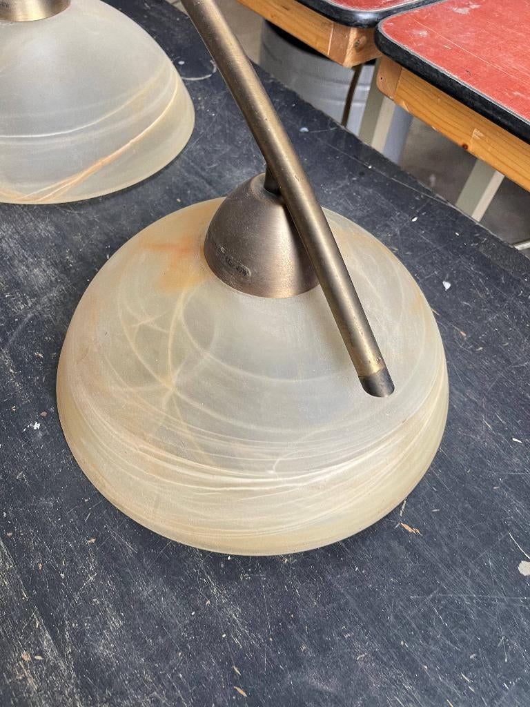 Hanglamp Morgano 3-L Brons met Glas Lamp Verstelbaar 105cm, Ophalen, Gebruikt, Kwantum Nederland, Glas