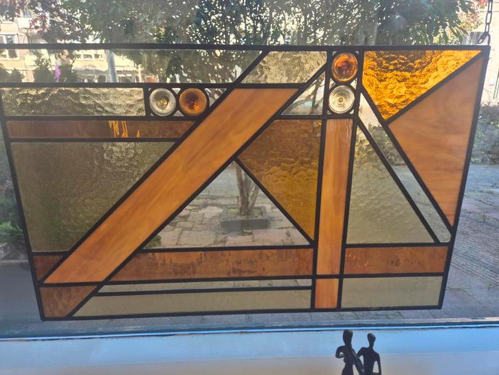 Twee Glas in Lood Voorzetramen, Doe-het-zelf en Verbouw, Glas en Ramen, Minder dan 80 cm, Glas in lood, Ophalen of Verzenden