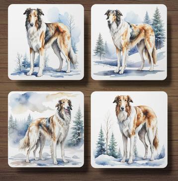 Barzoi Winter onderzetters met houder beschikbaar voor biedingen