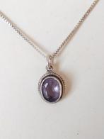 zilveren KETTING 38 cm, met HANGER bezet met Amethist, Ophalen of Verzenden, Zilver, Ketting