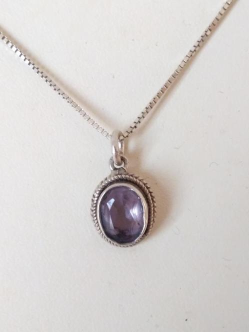 zilveren KETTING 38 cm, met HANGER bezet met Amethist, Sieraden, Tassen en Uiterlijk, Antieke sieraden, Ketting, Zilver, Ophalen of Verzenden