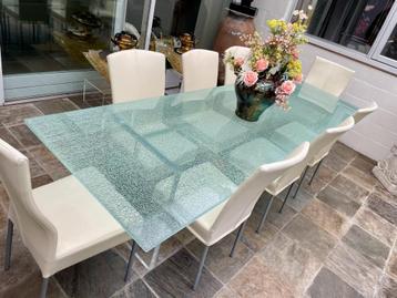 Unieke glazen design tafel 210 x 90 cm beschikbaar voor biedingen