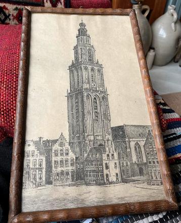Martinitoren Groningen in Lijst achter Glas-Tekening/Ets? beschikbaar voor biedingen