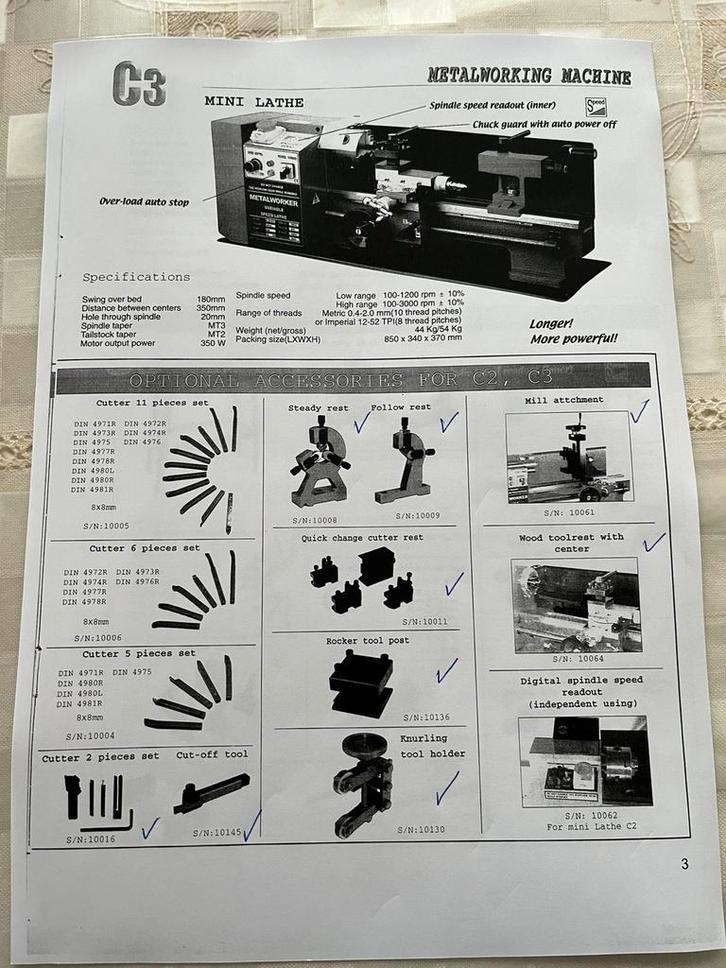 Mini draaibank en freesbank Sieg C3 en X3, Doe-het-zelf en Verbouw, Draaibanken, Zo goed als nieuw, Metaaldraaibank, Ophalen