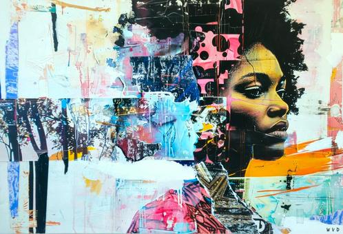 Modern figuratief mixedmedia kunstwerk op linnen doek 130x90, Antiek en Kunst, Kunst | Schilderijen | Modern, Ophalen