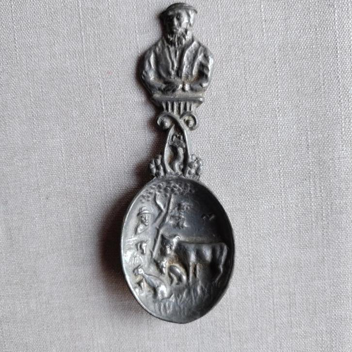 LEPEL,Paulus Potter,Tingieterij TIEL,man,hond,Stier,10 cm,, Antiek en Kunst, Antiek | Tin, Ophalen of Verzenden