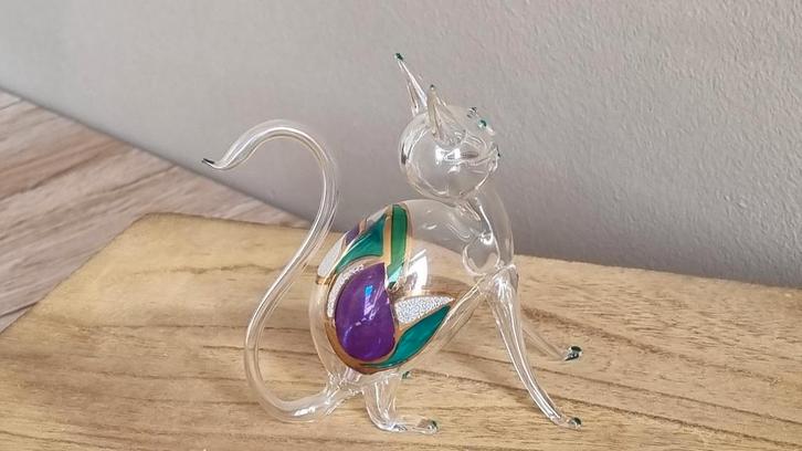 Mooie Zeldzame Vintage Glazen Kat Poes Vetro Soffiato Italy, Antiek en Kunst, Antiek | Glas en Kristal, Verzenden
