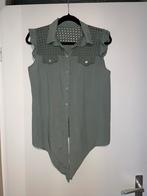 khaki leger groen ruffle tank top blouse met knoop mt S, Boetiek, Ophalen of Verzenden, Zo goed als nieuw, Maat 36 (S)