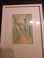 Aquarel  van de stokstraat in Maastricht. Door Frans Ronda, Antiek en Kunst, Kunst | Litho's en Zeefdrukken, Ophalen of Verzenden