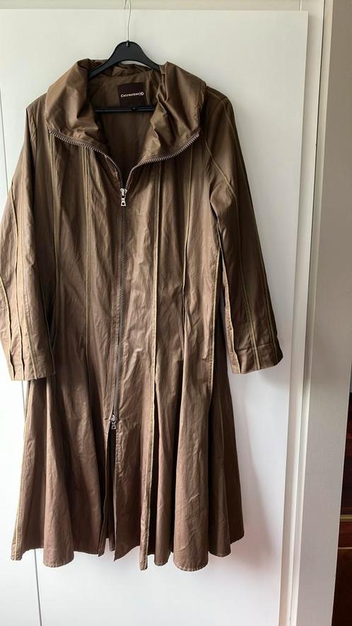 Creenstone. Groen/bruine midi (tussen)jas. Maat 44/46, Kleding | Dames, Jassen | Zomer, Zo goed als nieuw, Maat 46/48 (XL) of groter