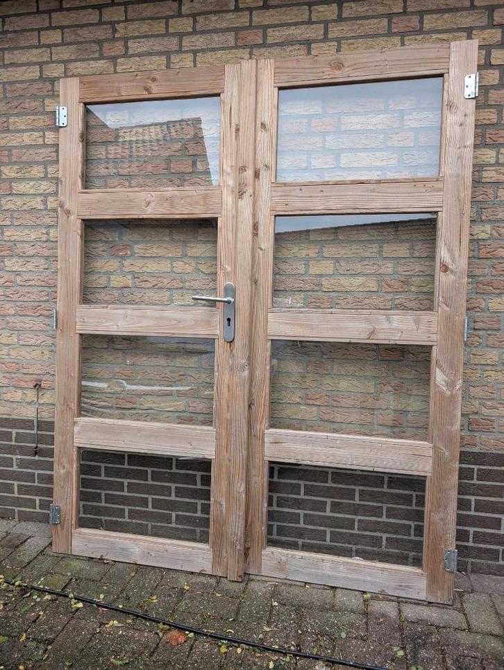 Moderne douglas deuren met glas 155x192,5 incl. beslag, Doe-het-zelf en Verbouw, Deuren en Horren, Zo goed als nieuw, Buitendeur