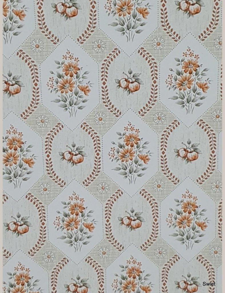 13945 retro behang bloemen fruit mand molen jaren 50 swiet, Huis en Inrichting, Stoffering | Behang, Ophalen of Verzenden, Minder dan 10 m²