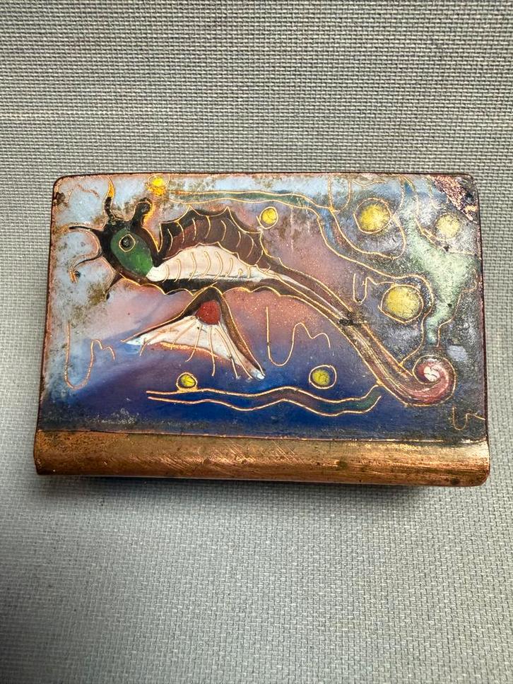 Vintage Lucifersdoosje Houder #Emaille/Koper, Antiek en Kunst, Antiek | Emaille, Ophalen of Verzenden