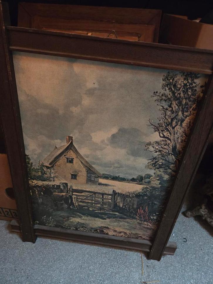 Oude Schilderij met Huisje en Landschap, Antiek en Kunst, Kunst | Schilderijen | Klassiek, Ophalen of Verzenden