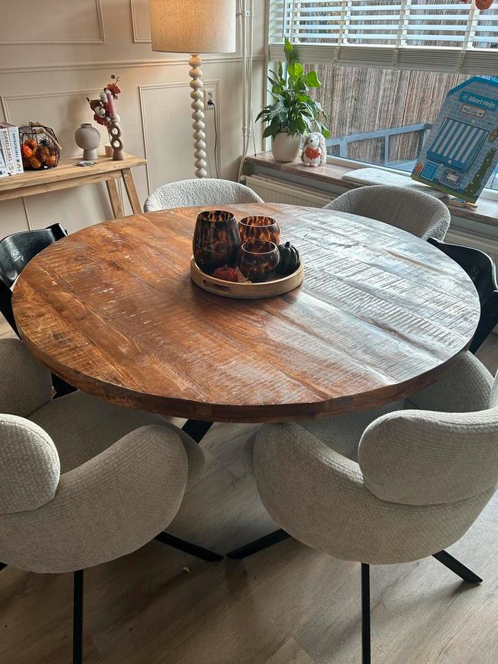 Mangohout eettafel 135 cm, Huis en Inrichting, Tafels | Eettafels, Gebruikt, 100 tot 150 cm, 100 tot 150 cm, Vier personen, Rond