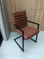 Congac nep leren stoel met armleuning zwart staal feame, Huis en Inrichting, Stoelen, Ophalen, Gebruikt, Zwart, Eén