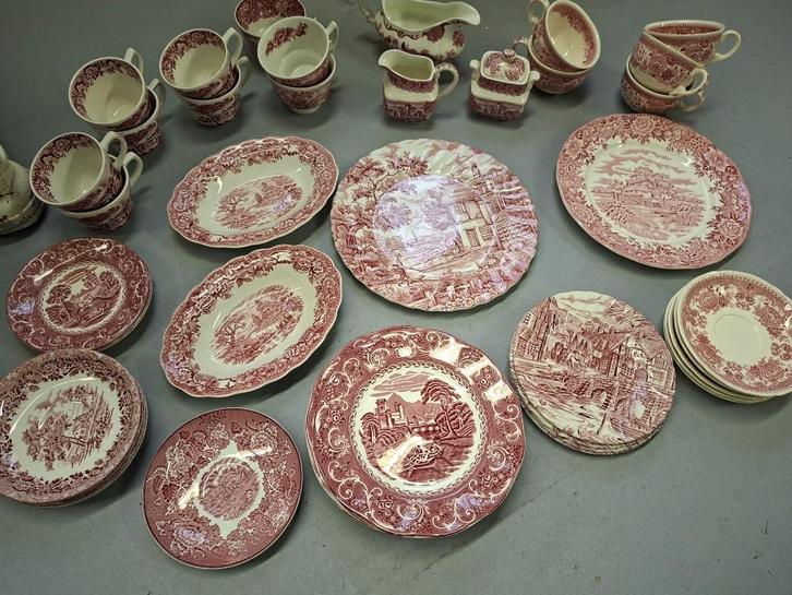 Engels servies roze 44 stuks, Antiek en Kunst, Antiek | Servies compleet, Ophalen of Verzenden