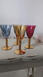 Gekleurde Retro Vintage Franse glazen gouden voet met karaf, Overige typen, Ophalen of Verzenden, Zo goed als nieuw