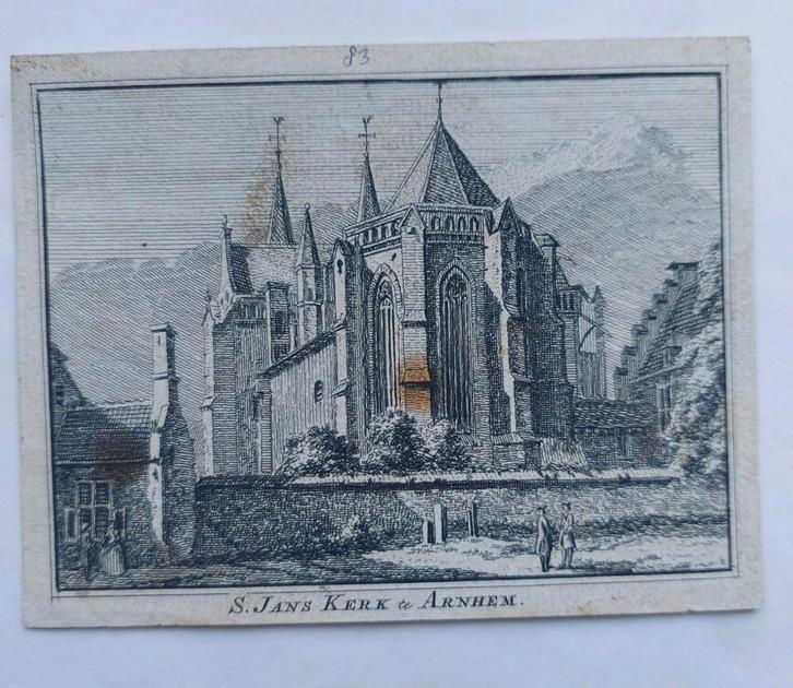 83 / Sint Jans Kerk te Arnhem Gravure van H. Spilman, Antiek en Kunst, Kunst | Etsen en Gravures, Ophalen of Verzenden