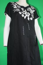 Nieuwe zwarte linnen jurk mt 48 witte bloemen, Kleding | Dames, Jurken, Nieuw, Ophalen of Verzenden, Onder de knie, Maat 46/48 (XL) of groter
