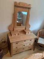 Antieke houten kaptafel met spiegel, Huis en Inrichting, Tafels | Kaptafels, Ophalen, Gebruikt, 50 tot 100 cm, Geloogd grenen