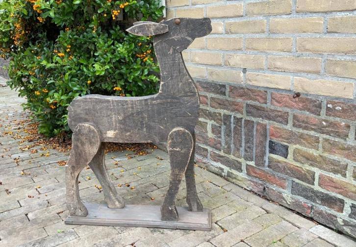 Houten brocante decoratief hert/ree, Huis en Inrichting, Woonaccessoires | Overige, Gebruikt, Ophalen