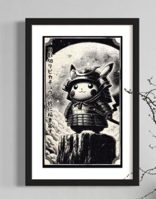 Pikachu (Pokemon) Moon Samurai, Antiek en Kunst, Kunst | Schilderijen | Modern, Ophalen of Verzenden