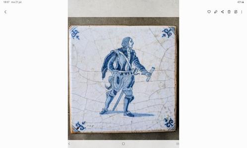 17e  eeuwse tegel Delfts Blauw van bode/ruiter met brief, Antiek en Kunst, Antiek | Wandborden en Tegels, Ophalen of Verzenden