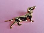 jwg Vintage 70s 80s teckel tekkel hond broche goud verguld, Verzenden, Overige materialen, Broche, Verguld