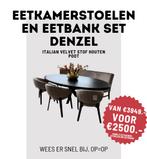 Eetset Denzel stoelen + bank uit showroom, Huis en Inrichting, Stoelen, Ophalen, Hout, Nieuw, Grijs