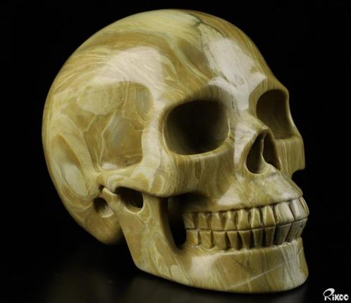 Mineraal schedel butter jade, skull. Hand gesneden steen, Verzamelen, Mineralen en Fossielen, Mineraal, Ophalen of Verzenden